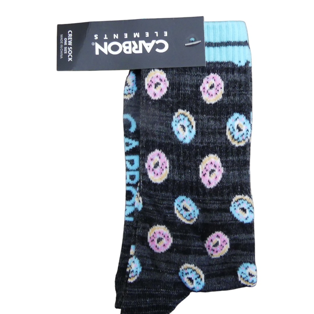Carbon Elements Crew Socks Unisex OS Black New Donut Print Novelty TGM5565F